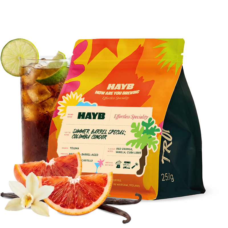 Výběrová káva HAYB Speciality Coffee Kolumbie SUMMER BARREL - letní espresso limitka