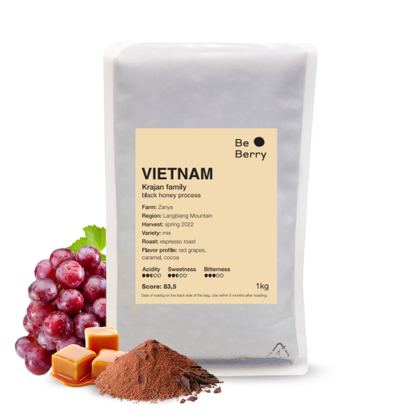 Výběrová káva BeBerry Coffee Vietnam KRAJAN FAMILY - 1000g - 2022