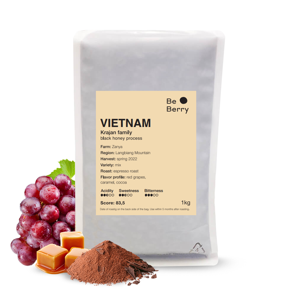 Výběrová káva BeBerry Coffee Vietnam KRAJAN FAMILY - 1000g - 2022