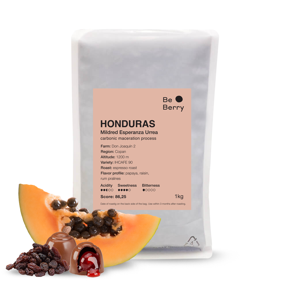 Výběrová káva BeBerry Coffee Honduras MILDRED - carbonic maceration - 1000g