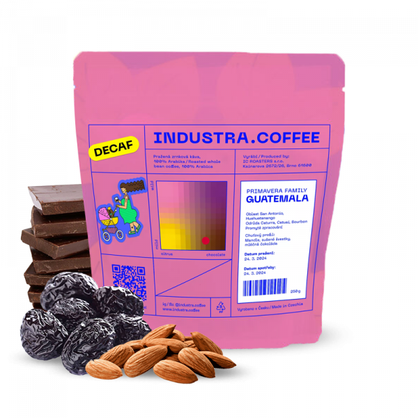 Výběrová káva Industra Coffee Guatemala PRIMAVERY FAMILY - bezkofeinová