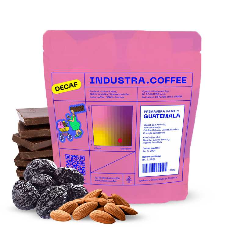 Výběrová káva Industra Coffee Guatemala PRIMAVERY FAMILY - bezkofeinová