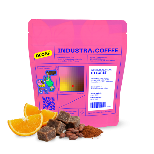 Výběrová káva Industra Coffee Etiopie MENSUR ABAHIKA - bezkofeinová