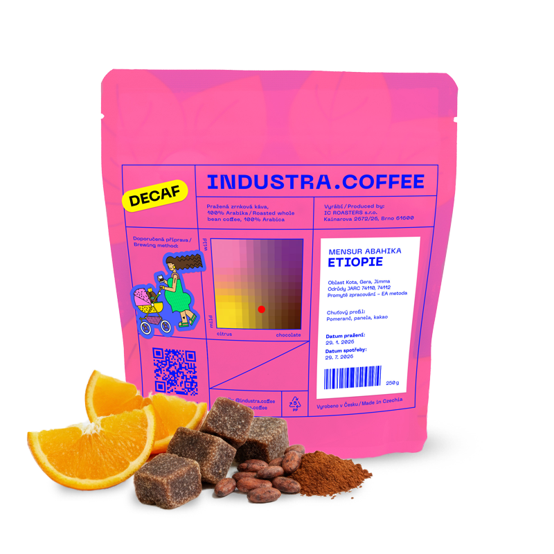 Výběrová káva Industra Coffee Etiopie MENSUR ABAHIKA - bezkofeinová