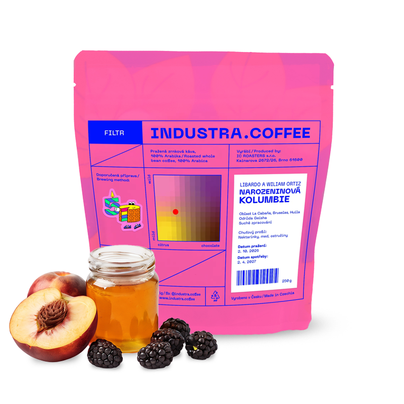 Výběrová káva Industra Coffee Kolumbie WILIAM A LIBARDO ORTIZ - narozeninová káva - 200 g