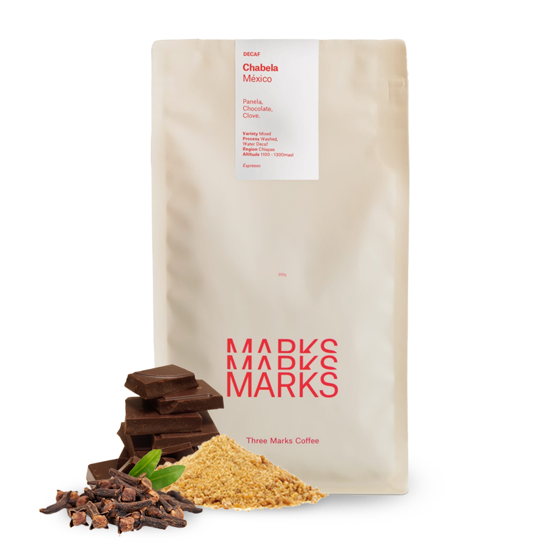 Výběrová káva Three Marks Coffee Mexico CHABELA DECAF - bezkofeinová
