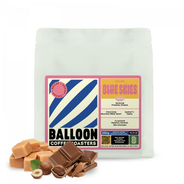 Výběrová káva Balloon Coffee Roasters Mexiko BLUE SKIES - bezkofeinová