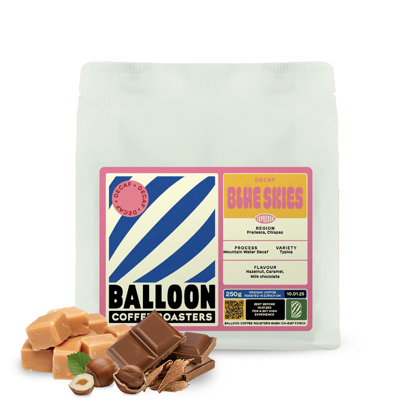 Výběrová káva Balloon Coffee Roasters Mexiko BLUE SKIES - bezkofeinová