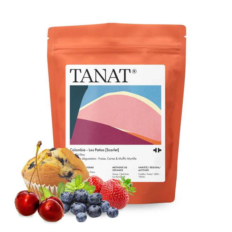 Výběrová káva Tanat Coffee Kolumbie LOS PATIOS SCARLET - jahodový co-ferment