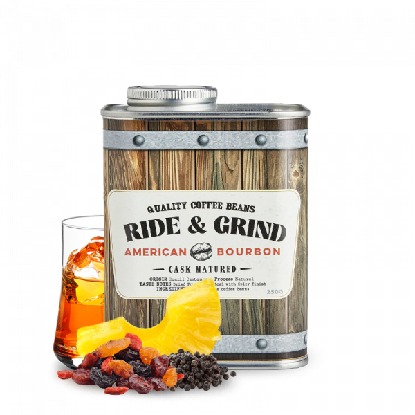 Výběrová káva Ride & Grind Brazílie CASTANHAS - American bourbon barrel aged