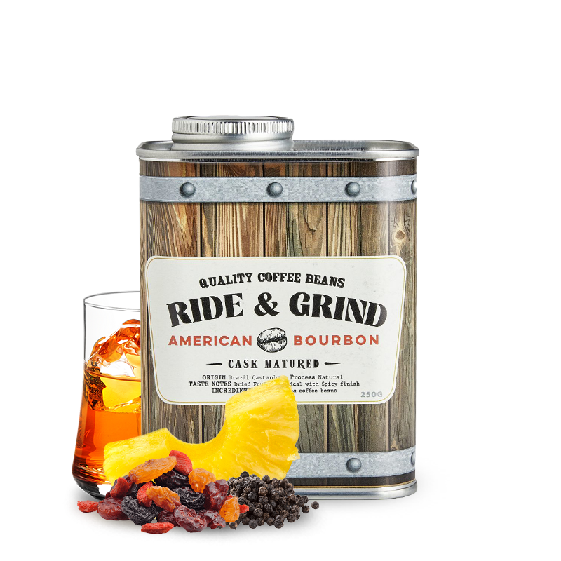 Výběrová káva Ride & Grind Brazílie CASTANHAS - American bourbon barrel aged