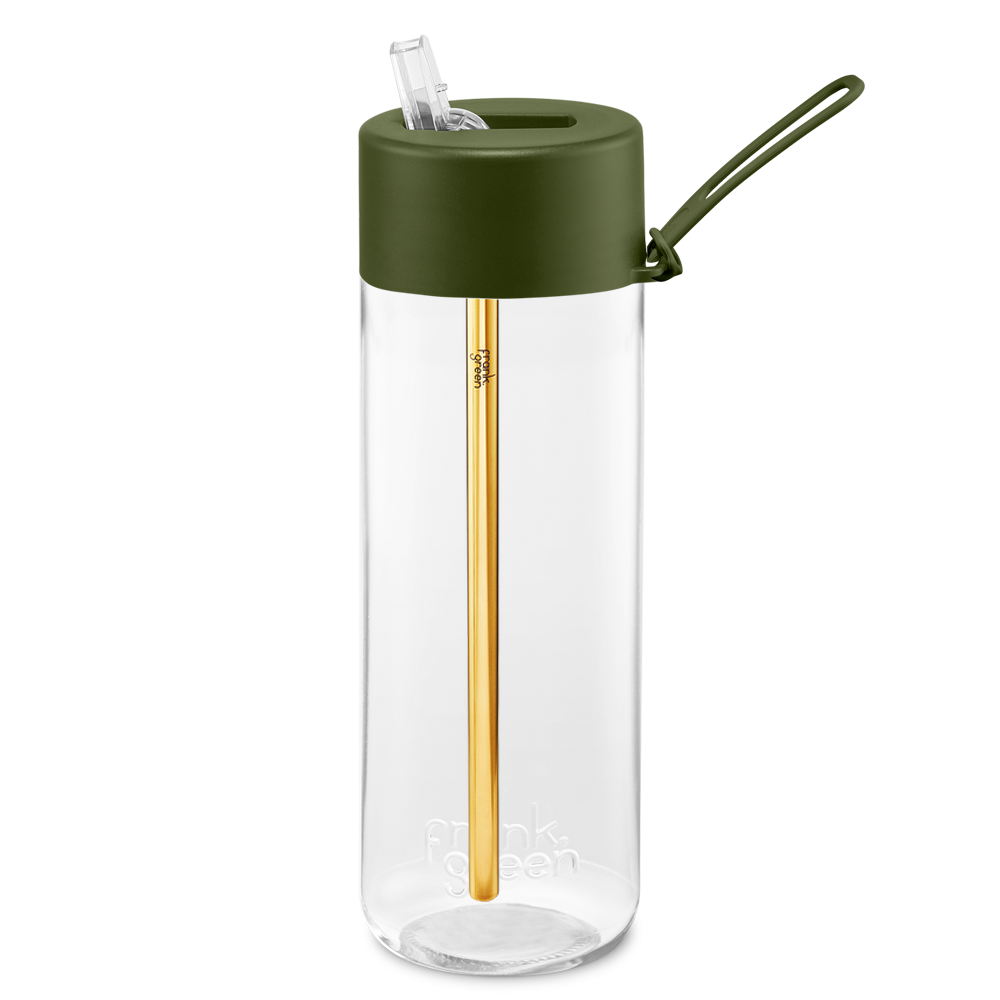 Frank Green Original Clear 740 ml Straw plastová láhev - khaki