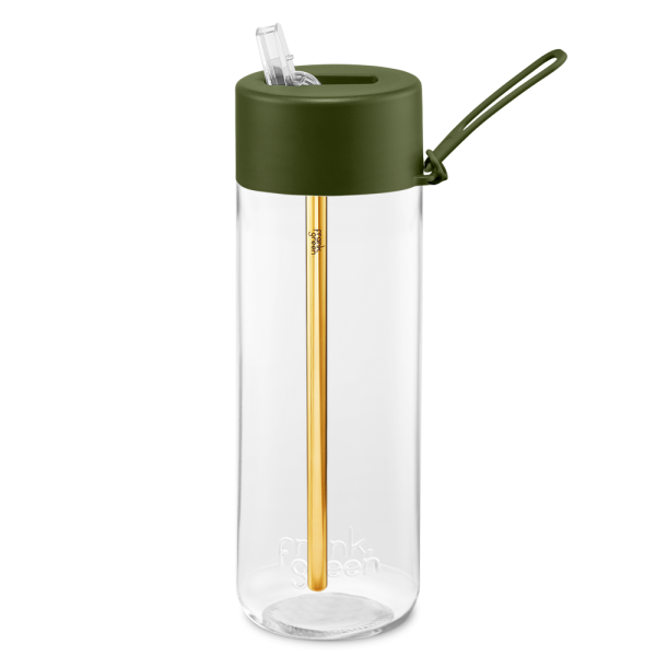 Frank Green Original Clear 740 ml Straw plastová láhev - khaki