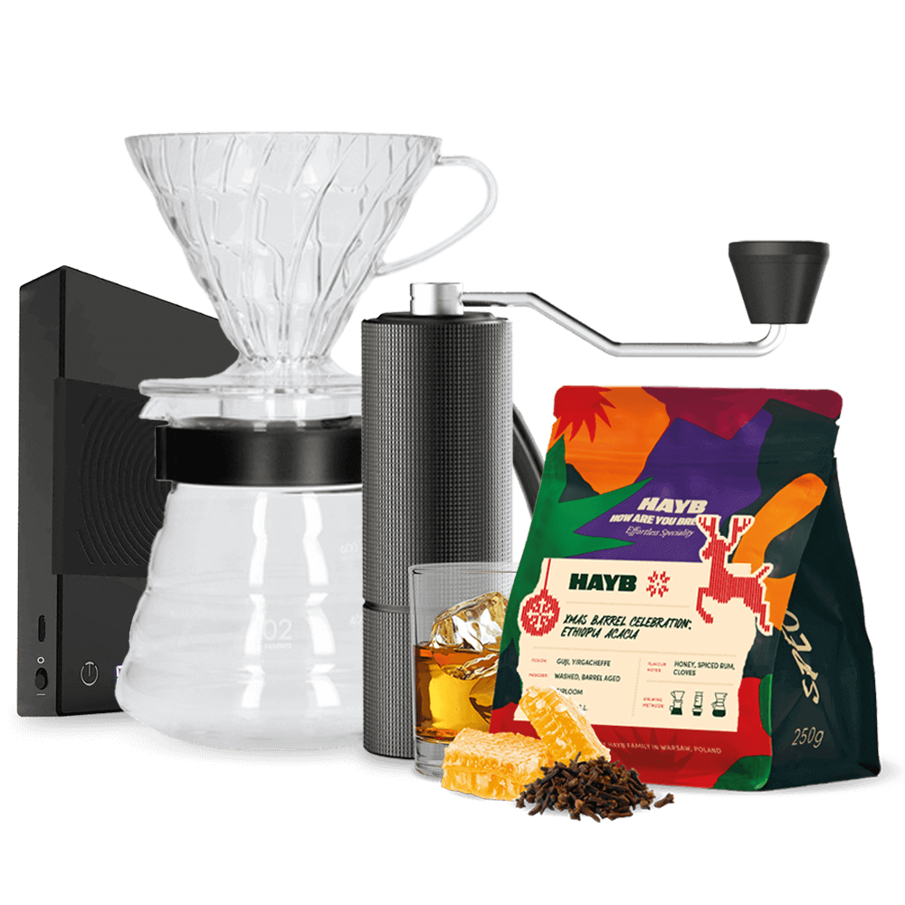 Hayb XMAS Barrel coffee Hario V60 Set Timemore C2 Basic Scale Set - černý