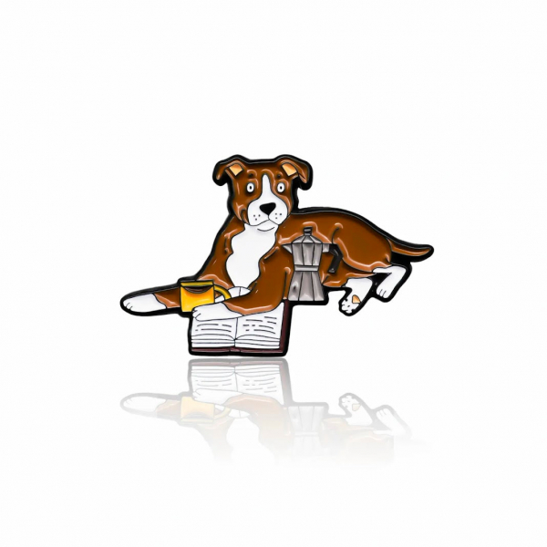 Pinbox - Amstaff s kávou - kovová brož