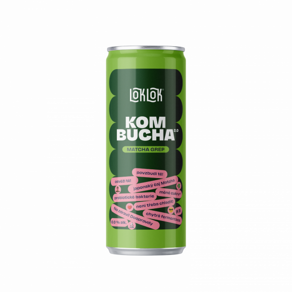 Loklok Kombucha - matcha grep 330ml - plechovka