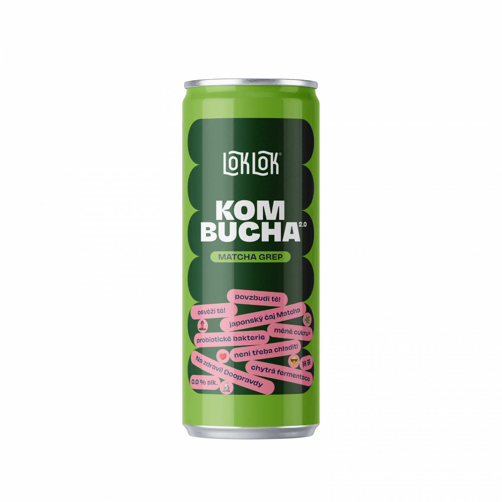 Loklok Kombucha - matcha grep 330ml - plechovka