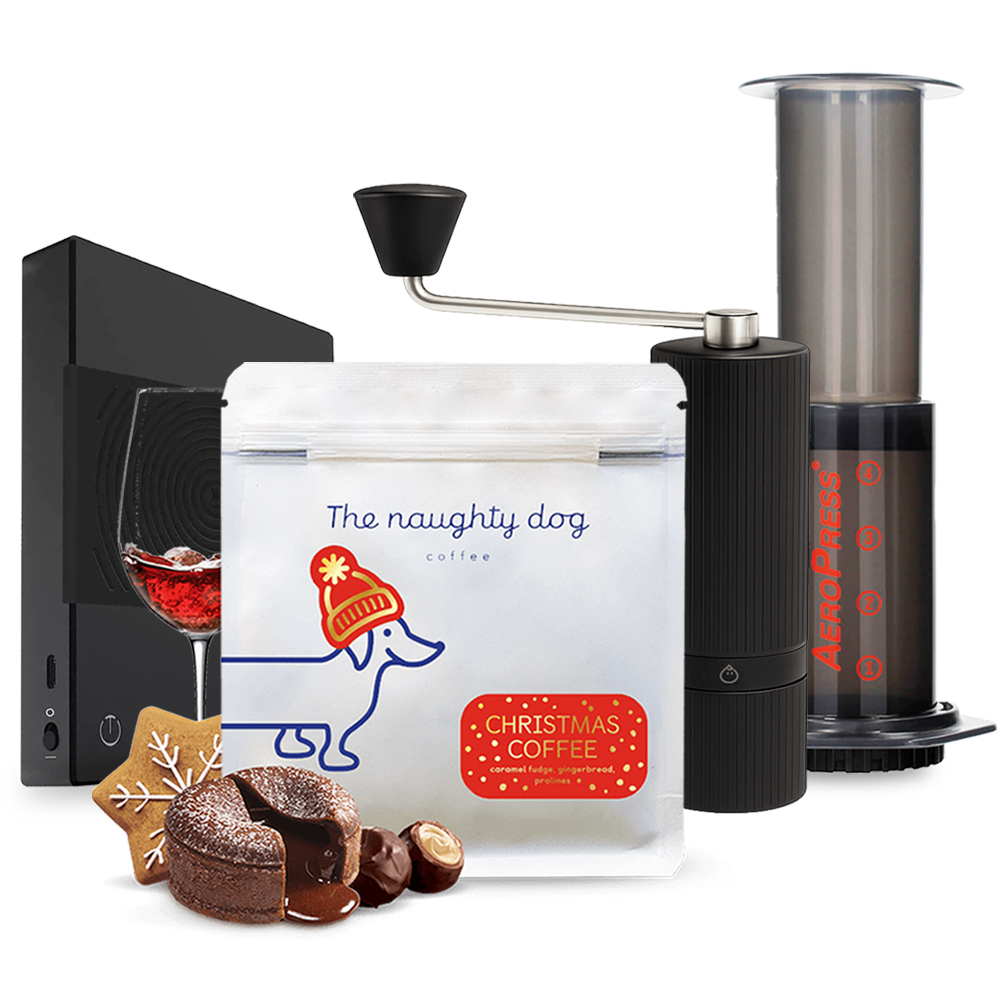 The naughty dog vánoční edice Aeropress Nuttii G1S Timemore Basic Scale Set