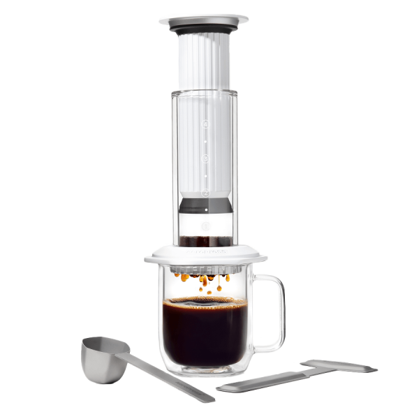 AeroPress Premium kávovar - sklo + kov - bílý