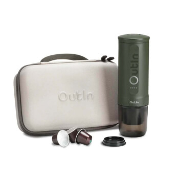 Outin Nano Portable Espresso Machine – Forest Green Bundle (kávovar v setu s obalem)