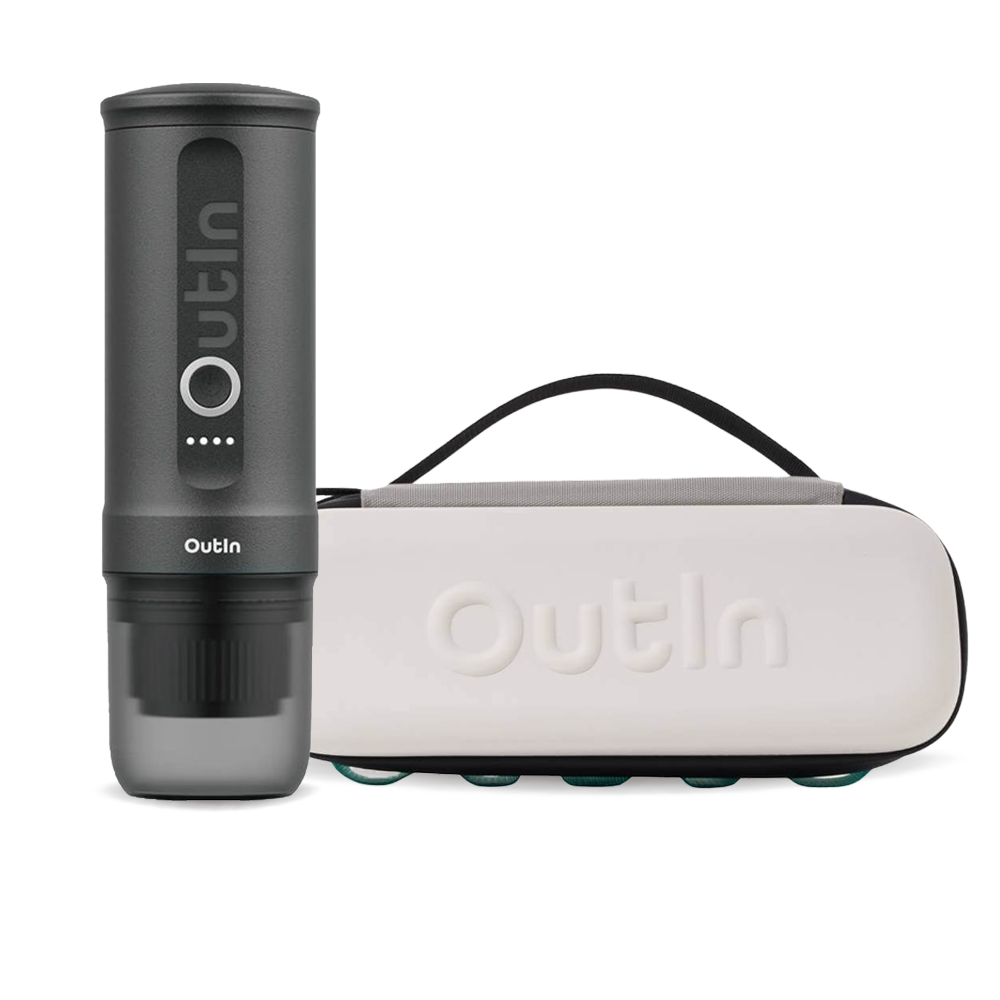 Outin Nano Portable Espresso Machine – Space Grey + cestovní obal - Sand Beige