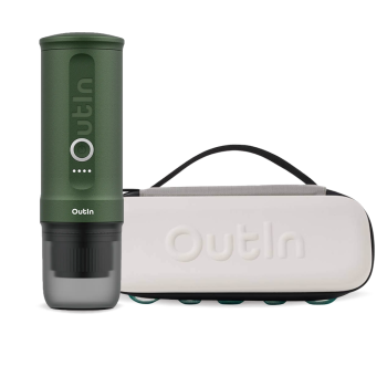 Outin Nano Portable Espresso Machine – Forest Green + cestovní obal - Sand Beige