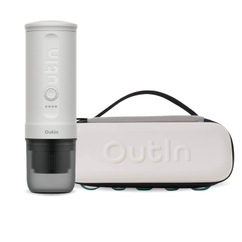 Outin Nano Portable Espresso Machine – Pearl White + cestovní obal - Sand Beige