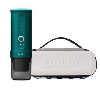 Outin Nano Portable Espresso Machine – Teal + cestovní obal - Sand Beige