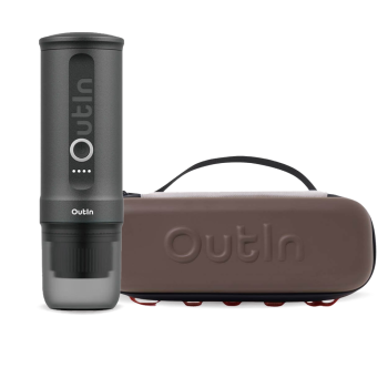 Outin Nano Portable Espresso Machine – Space Grey + cestovní obal - Maple Brown