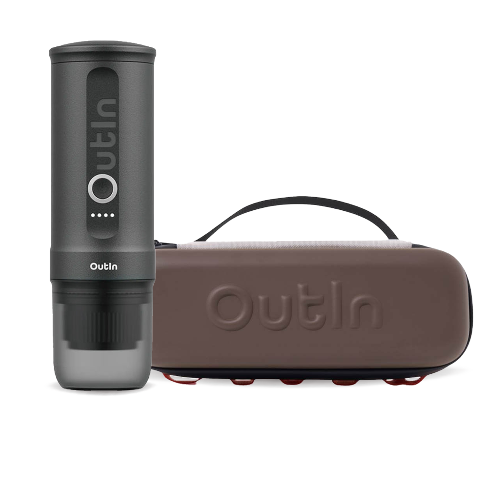 Outin Nano Portable Espresso Machine – Space Grey + cestovní obal - Maple Brown