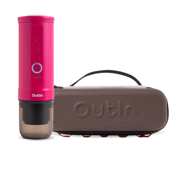 Outin Nano Portable Espresso Machine – Crimson Red + cestovní obal - Maple Brown
