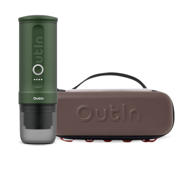 Outin Nano Portable Espresso Machine – Forest Green + cestovní obal - Maple Brown