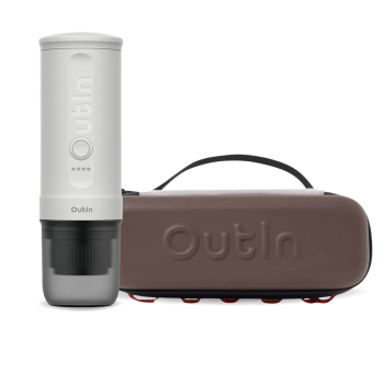 Outin Nano Portable Espresso Machine – Pearl White + cestovní obal - Maple Brown