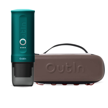 Outin Nano Portable Espresso Machine – Teal + cestovní obal - Maple Brown