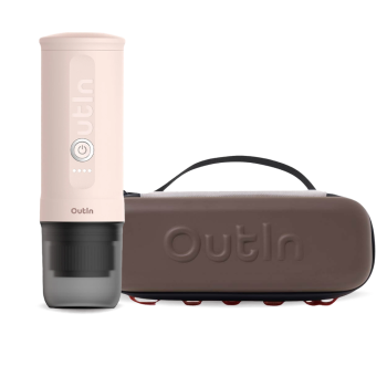 Outin Nano Portable Espresso Machine – Rose Quartz + cestovní obal - Maple Brown
