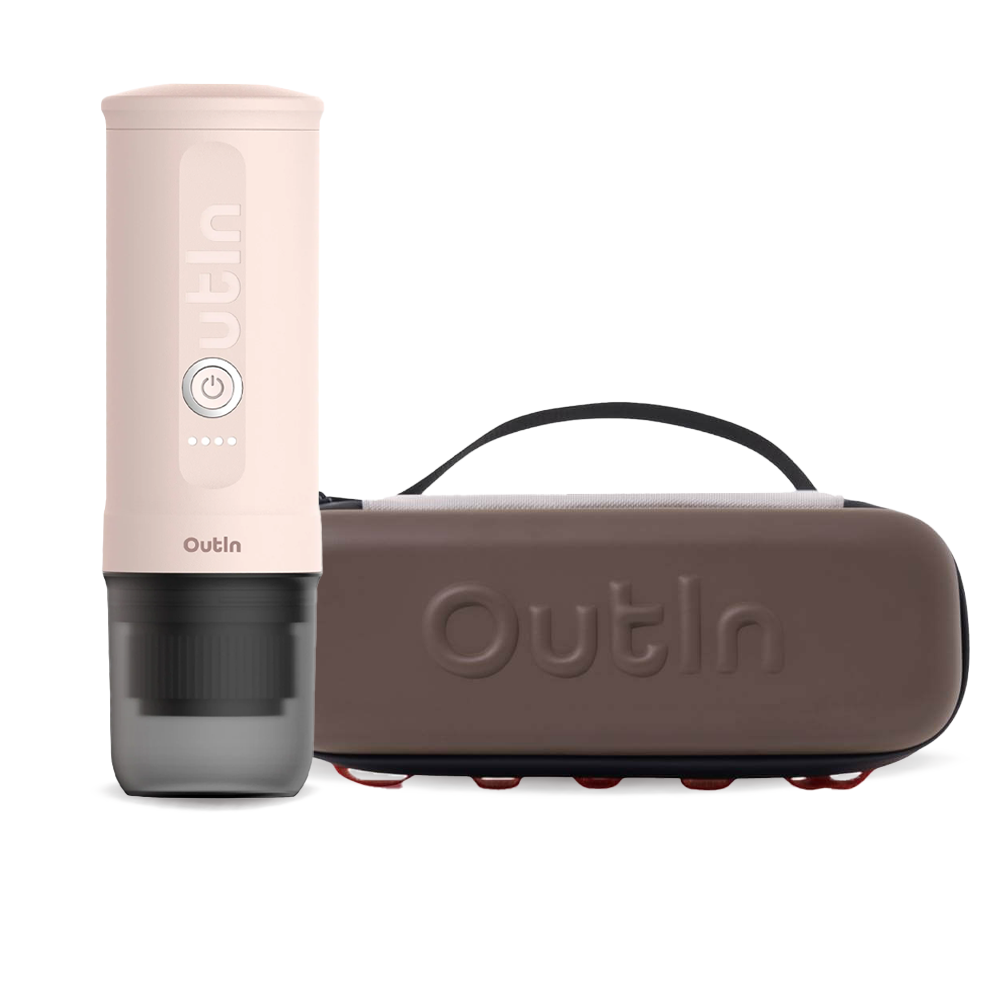 Outin Nano Portable Espresso Machine – Rose Quartz + cestovní obal - Maple Brown