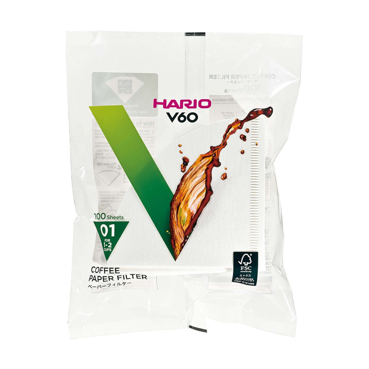 Hario papírové filtry pro V60-01 - 100 ks - bělené [VCF-01-100W]