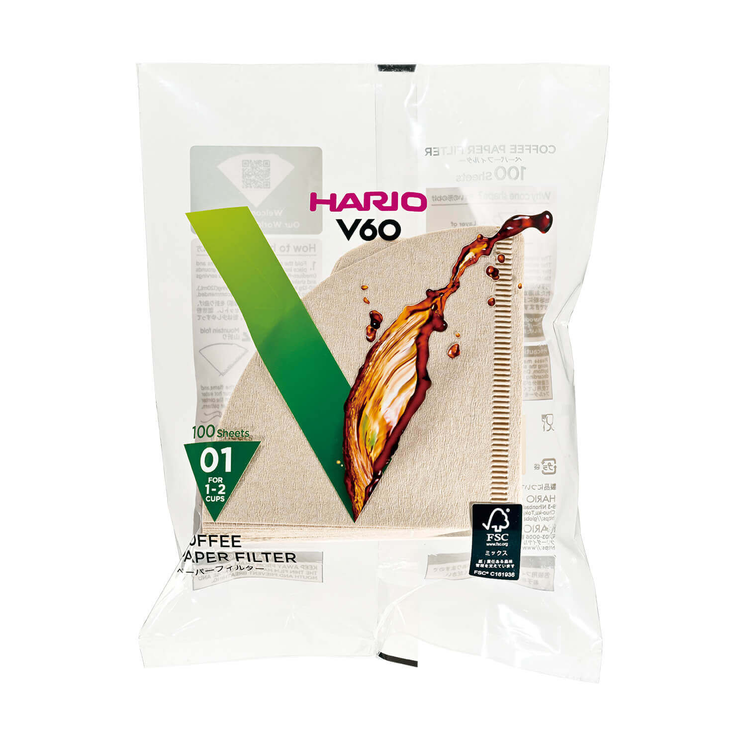 Hario papírové filtry pro V60-01 - 100 ks - nebělené [VCF-01-100M]
