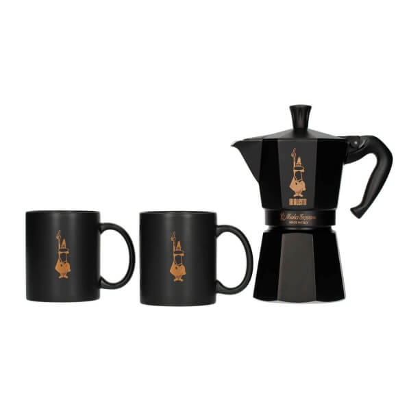 Bialetti Moka Express 6 šálků - černá moka konvice + 2 hrnečky