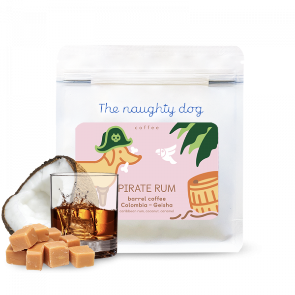 Výběrová káva The naughty dog PIRATE RUM barrel coffee