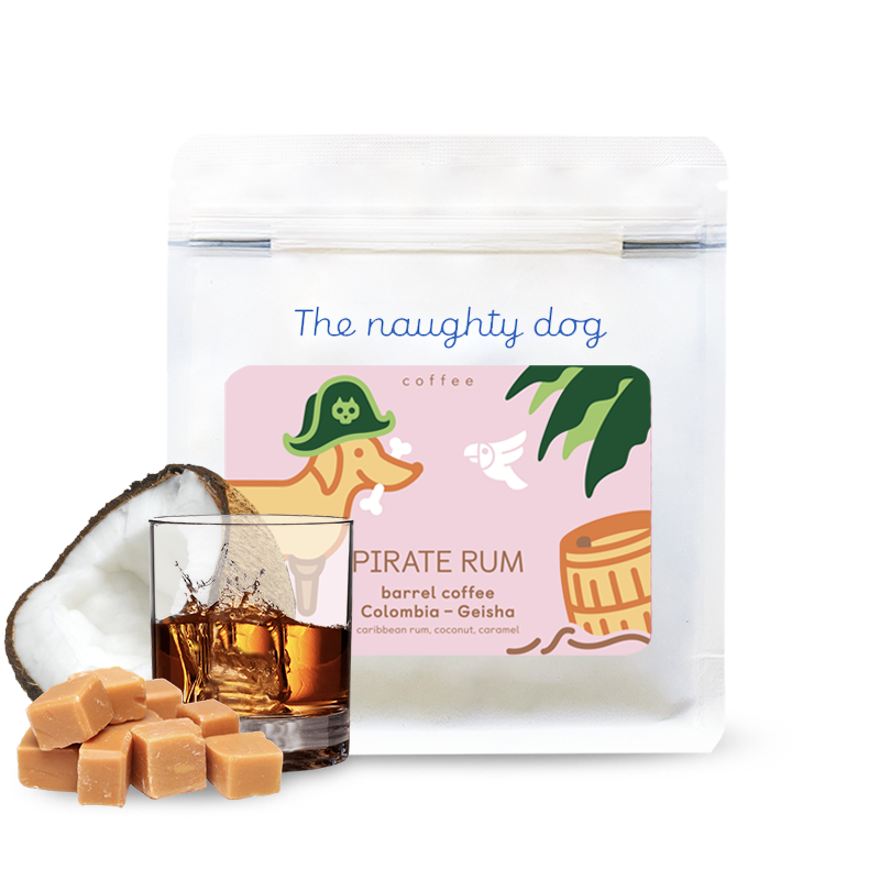 Výběrová káva The naughty dog PIRATE RUM barrel coffee