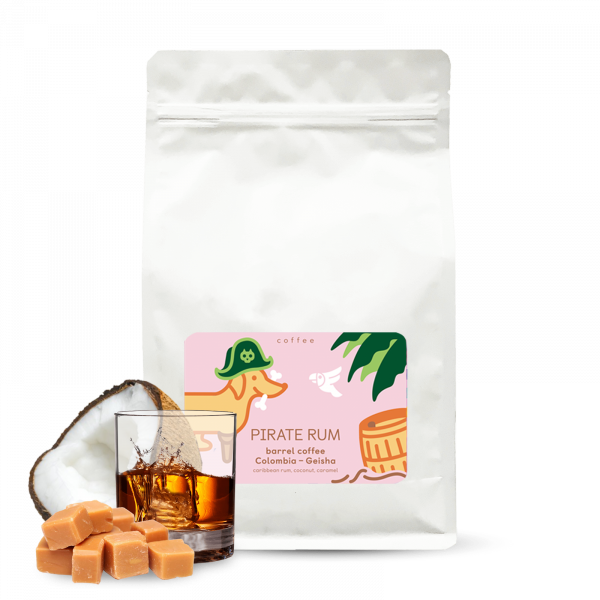 Výběrová káva The naughty dog PIRATE RUM barrel coffee 1000 g - geisha zrající v sudech po rumu