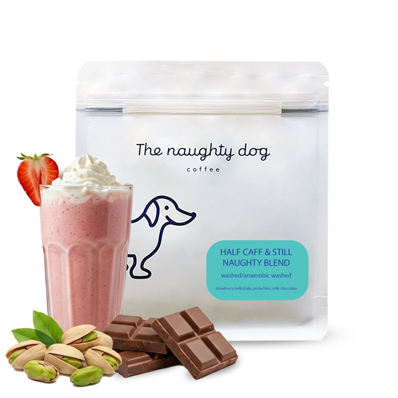 Výběrová káva The naughty dog HALF CAFF & STILL NAUGHTY blend