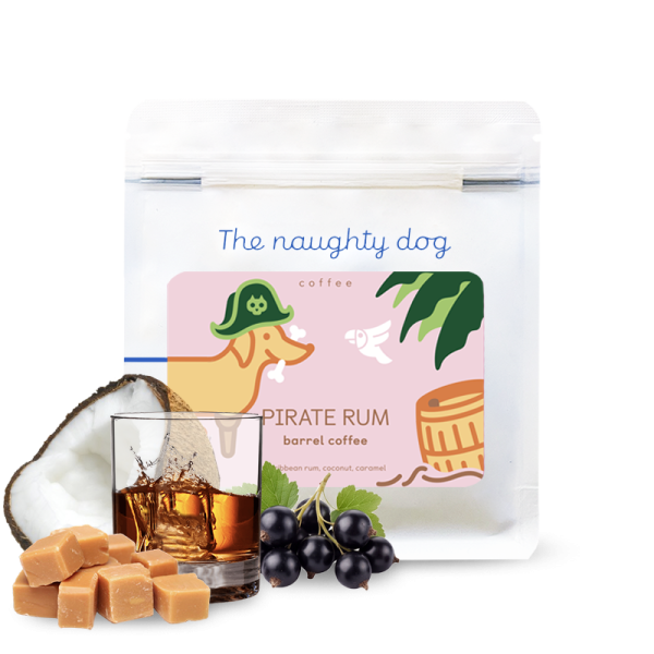 Výběrová káva The naughty dog PIRATE RUM barrel coffee #2 - káva zrající v sudech po rumu