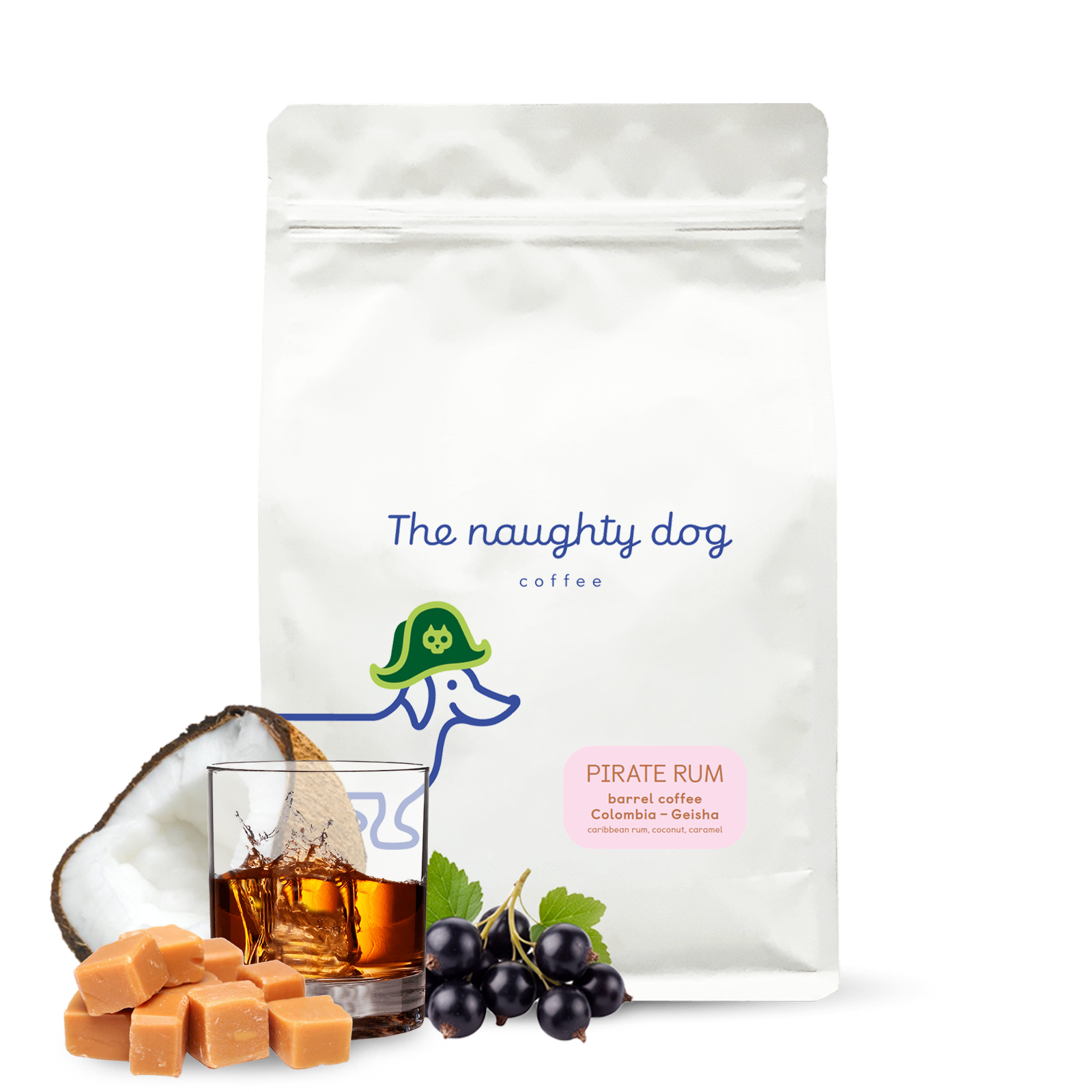 Výběrová káva The naughty dog PIRATE RUM barrel coffee #2 - 1000 g - káva zrající v sudech po rumu