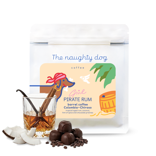 Výběrová káva The naughty dog GIRL PIRATE  Rum #2 - barrel coffee