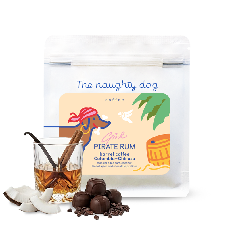 Výběrová káva The naughty dog GIRL PIRATE  Rum #2 - barrel coffee