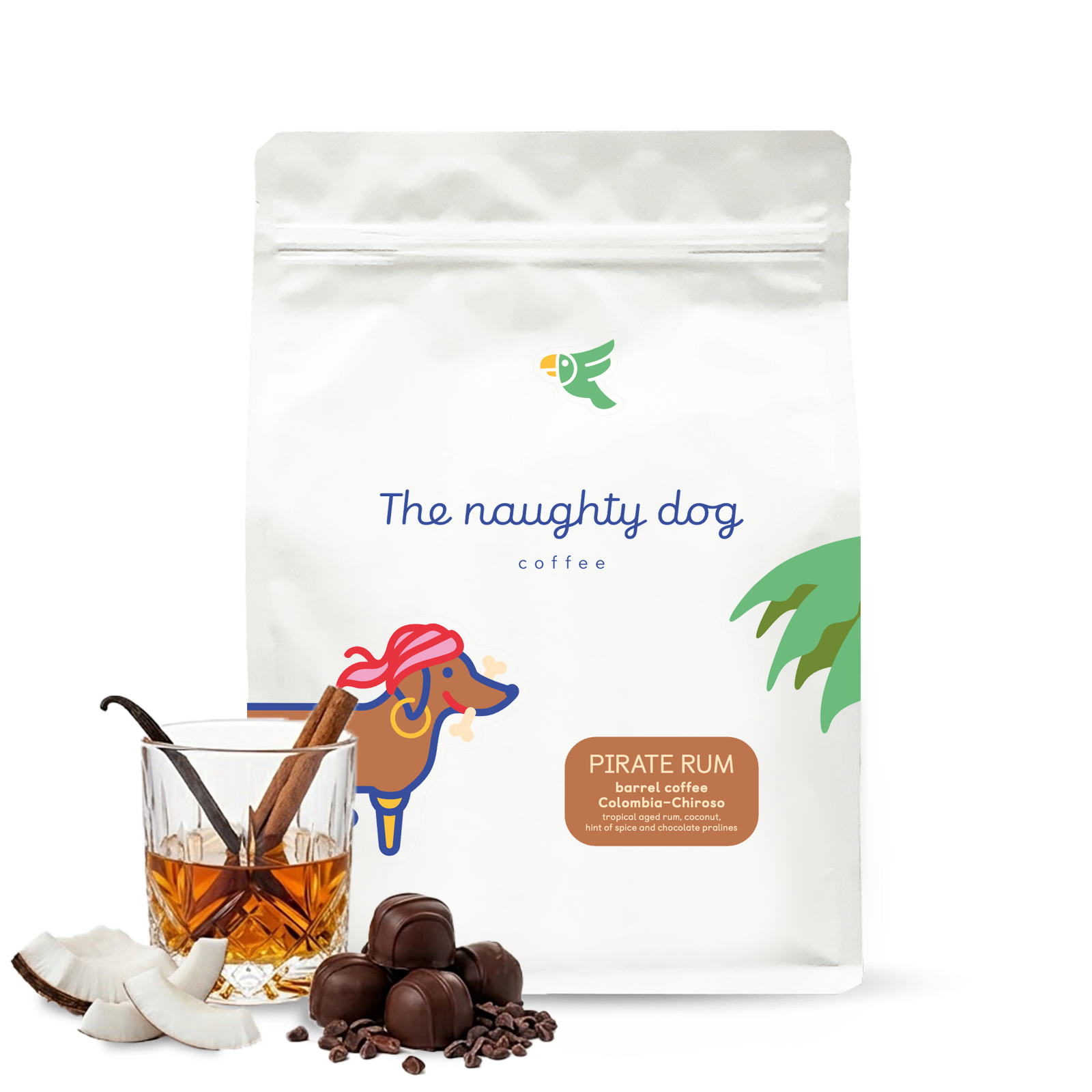 Výběrová káva The naughty dog GIRL PIRATE Rum #2 - barrel coffee - 1000 g