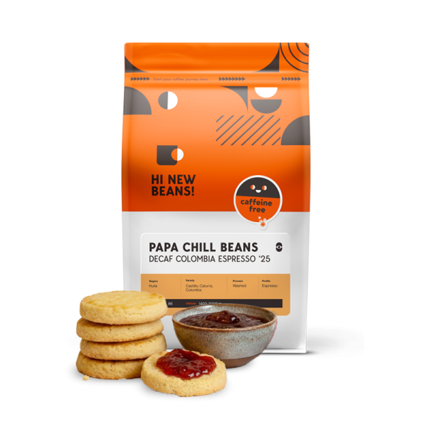 Výběrová káva Hi New Beans! Kolumbie HUILA - PAPA CHILL BEANS - bezkofeinová