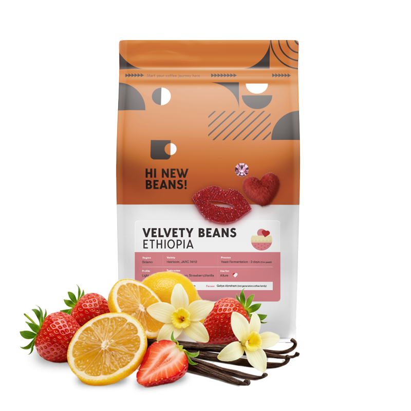 Výběrová káva Hi New Beans! Etiopie VELVETY BEANS - Valentýnská limitka